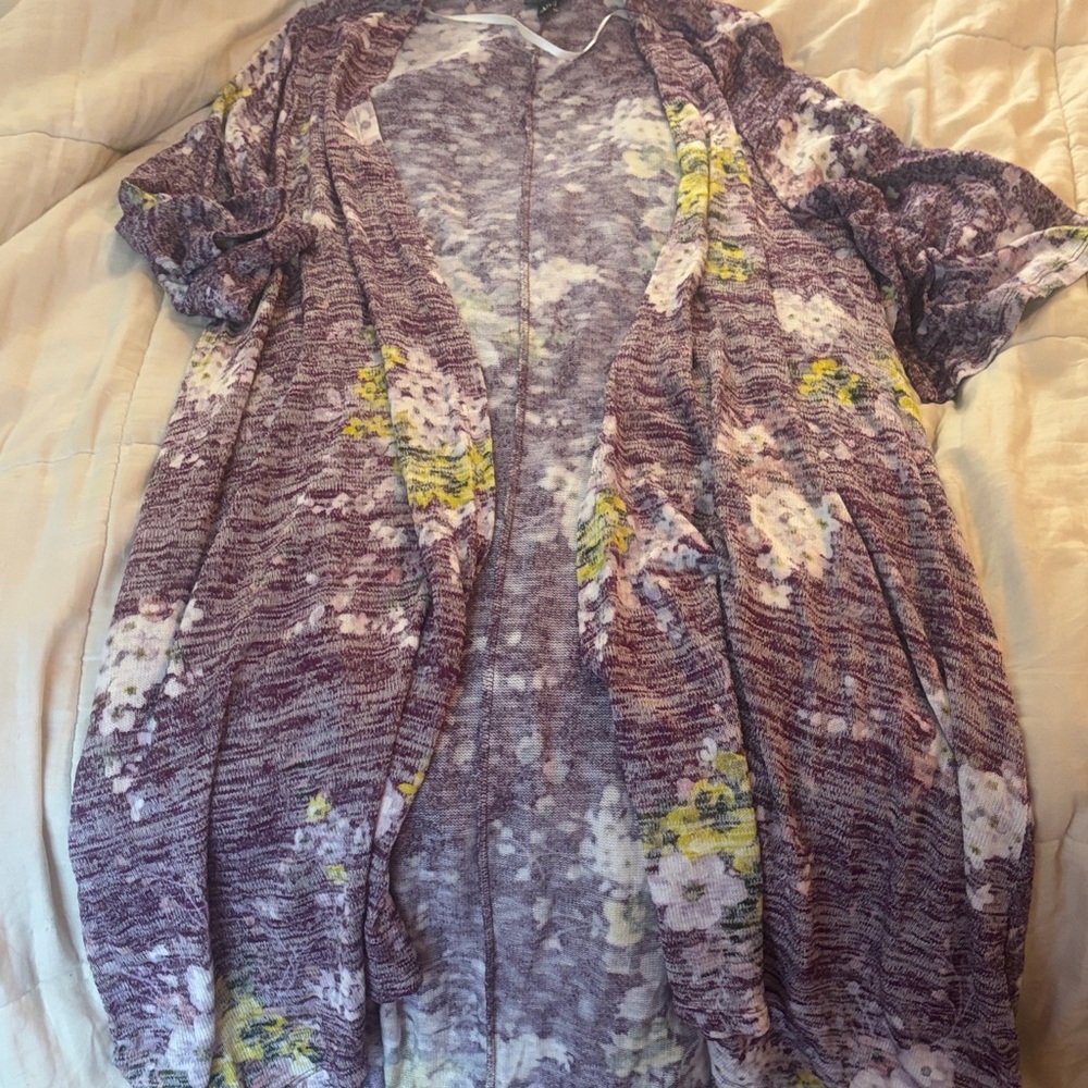 Torrid Floral Purple‎ and Yellow Open Cardigan